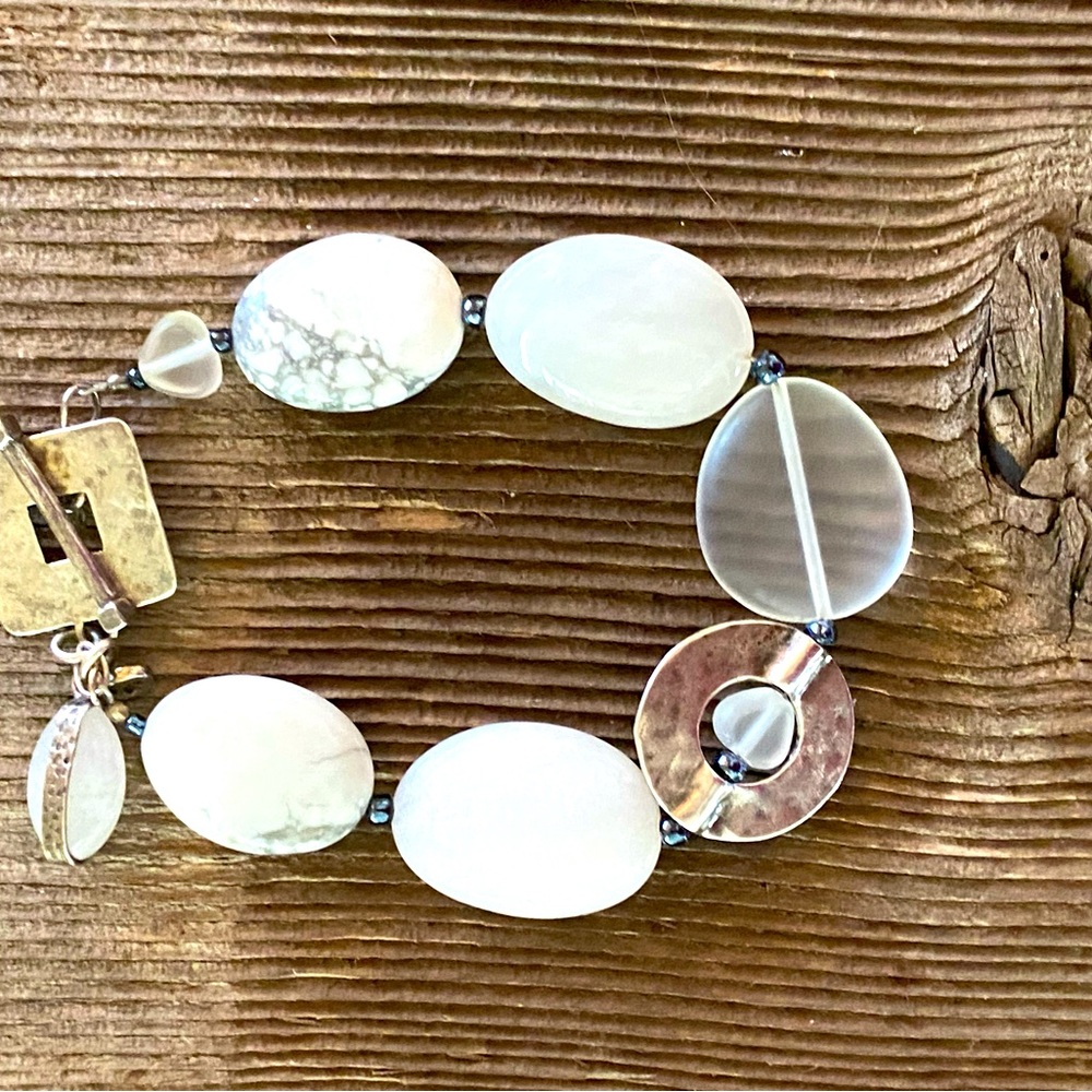 Silpada B1946 White Howlite, Jade, Seed Beed, Sterling Toggle Bracelet